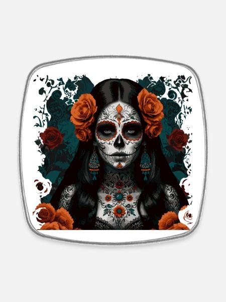 Jour des Morts Beauté Tatouée - Magnet carré - blanc