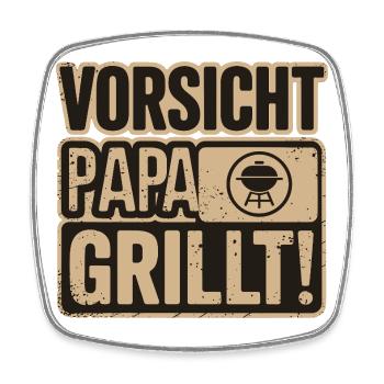 Vorsicht Papa Grillt BBQ Spaß - Viereckiger Kühlschrankmagnet - Weiß - Vorne