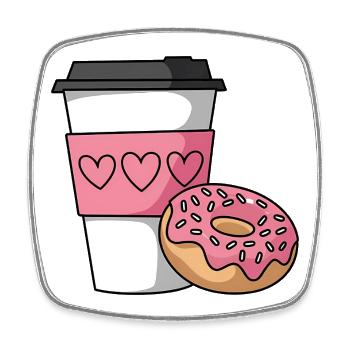 Pink Heart Kaffee und Donut - Viereckiger Kühlschrankmagnet - Weiß - Vorne