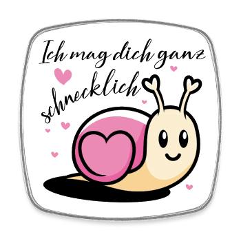 Niedliche Schnecke mit Herzmotiven auf Tasse - Viereckiger Kühlschrankmagnet - Weiß - Vorne