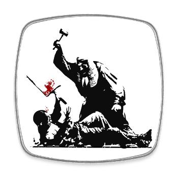 Banksy Street Art against censorship protest - Square fridge magnet - white - Front