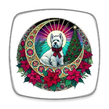 Festive Westie with Christmas Tree - Square fridge magnet - white - Front