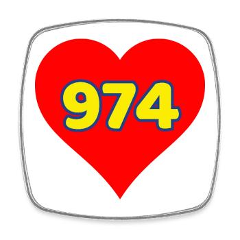 Coeur rouge 974 - Ile de la Réunion - Magnet carré - blanc - Devant