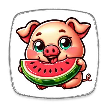 Sweet Pig with Melon Summer Vacation Farmer - Square fridge magnet - white - Front