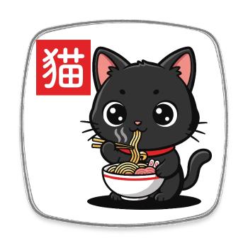 Kitten Eats Ramen Illustration - Square fridge magnet - white - Front