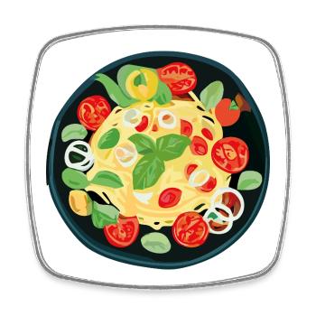Pâtes fraîches aux tomates et basilic - Magnet carré - blanc - Devant