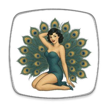 Elegantes Pfauen-Pinup - Viereckiger Kühlschrankmagnet - Weiß - Vorne