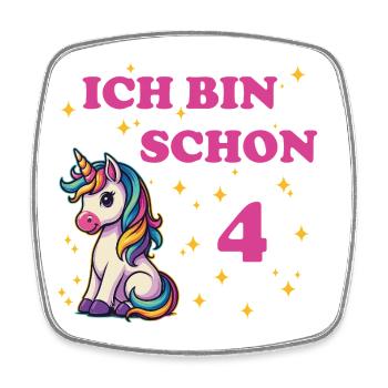 Children's Birthday 4, Dancing Funny Unicorn - Square fridge magnet - white - Front