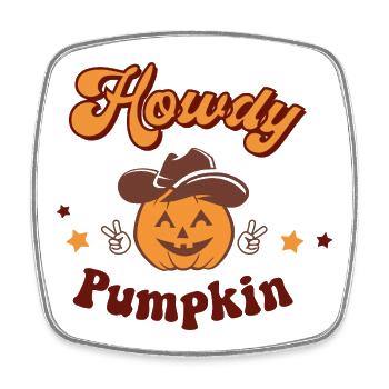 Howdy - Kürbis mit Cowboyhut Halloween Design - Viereckiger Kühlschrankmagnet - Weiß - Vorne