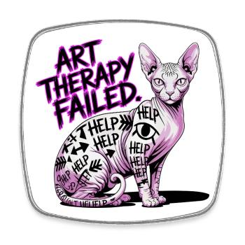 Échec en art-thérapie pour chats - Magnet carré - blanc - Devant