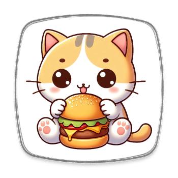 Süße Katze Cartoon Cheeseburger Fast Food Freude - Viereckiger Kühlschrankmagnet - Weiß - Vorne