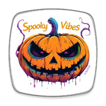 Spooky Vibes Elektrischer Kürbis - Dunkler Kürbis - Viereckiger Kühlschrankmagnet - Weiß - Vorne