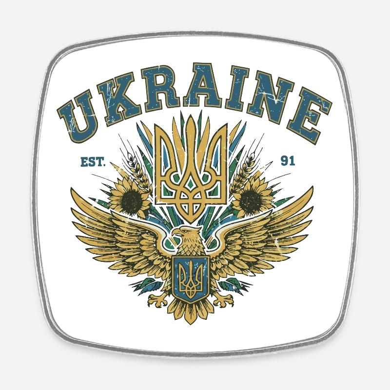 Ukrainian Eagle Crest with Sunflowers - Square fridge magnet - white