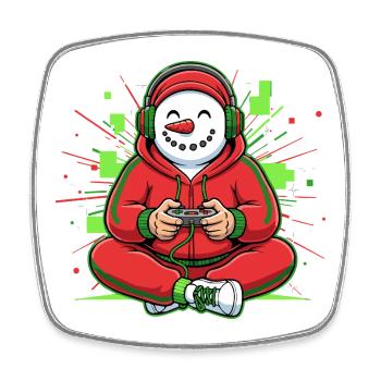 Snowman Gamer Christmas Winter - Viereckiger Kühlschrankmagnet - Weiß - Vorne