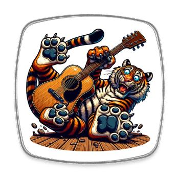 Lustiger Tiger Mit Akustikgitarre Rock Musik - Viereckiger Kühlschrankmagnet - Weiß - Vorne