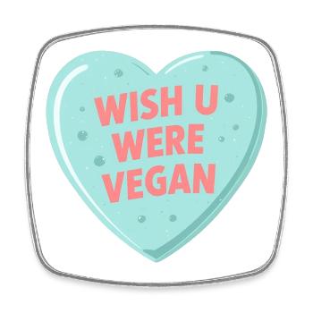 Blaues Anime Bubble Herz – Wish U Were Vegan - Viereckiger Kühlschrankmagnet - Weiß - Vorne