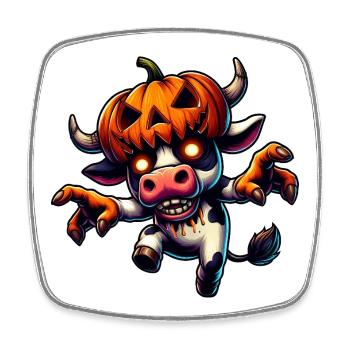 horreur vache zombie taureau Halloween citrouille dessin animé - Magnet carré - blanc - Devant
