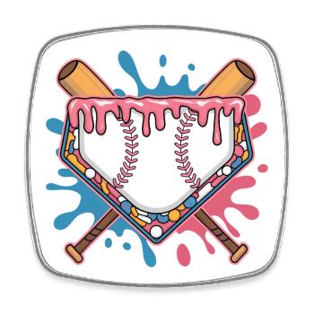 Baseball Homeplate Mit Schlaeger Und Buntem Splash - Viereckiger Kühlschrankmagnet - Weiß - Vorne