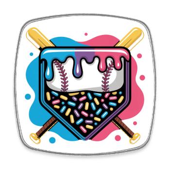 Baseball Home Plate Donut Mit Streuseln - Viereckiger Kühlschrankmagnet - Weiß - Vorne
