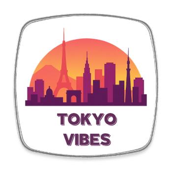 Tokyo Vibes Sunset Skyline Silhouette - Square fridge magnet - white - Front