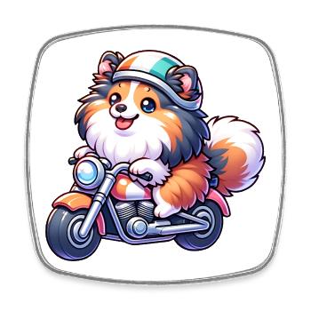Cute Dog On Motorcycle With Helmet Biker - Square fridge magnet - white - Front