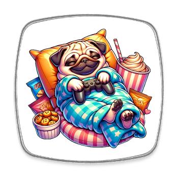 Entspannter Gaming Mops mit Snacks - Viereckiger Kühlschrankmagnet - Weiß - Vorne