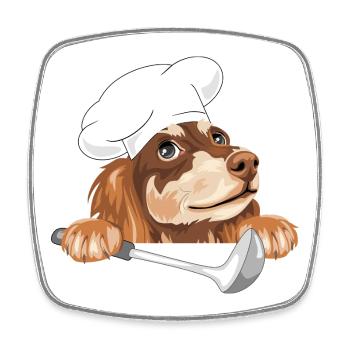 Teckel rêveur cuisinier avec une louche - Magnet carré - blanc - Devant