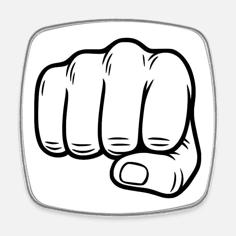 Signe de la main du poing – Symbole du poing - Magnet carré - blanc
