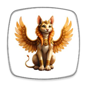 Chat ailé doré - Magnet carré - blanc - Devant
