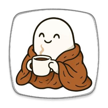 Cuddly Ghost with Coffee and Blanket - Square fridge magnet - white - Front