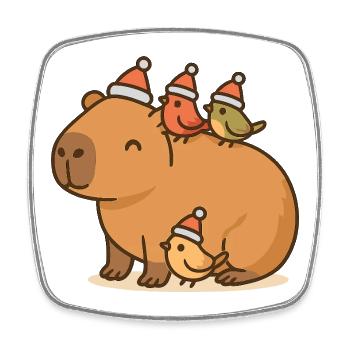 ✨ Capybara with Christmas Birds – Sweet & Peaceful - Square fridge magnet - white - Front