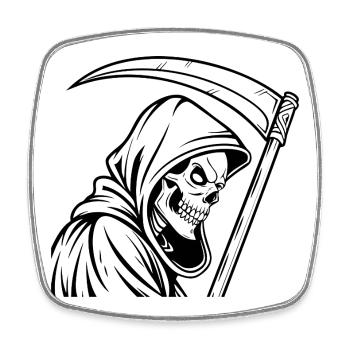 Reaper Design Sensenmann mit Sense - Viereckiger Kühlschrankmagnet - Weiß - Vorne