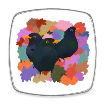 Three friendly birds on a beautiful autumn day - Square fridge magnet - white - Front