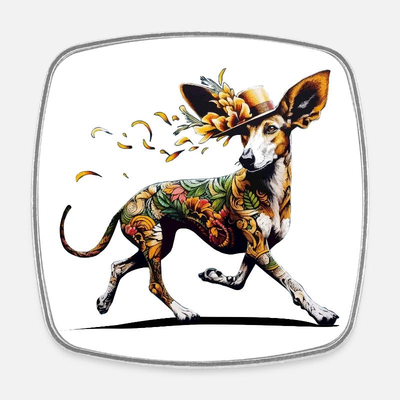 Flower podenco - Square fridge magnet - white