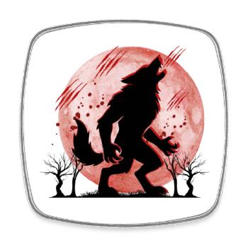 Wolf call in the red circle of the moon Full moon - Square fridge magnet - white - Front