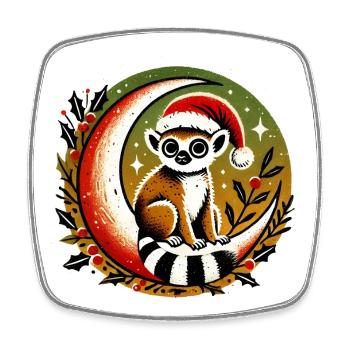 Santa Lemur on Moon - Square fridge magnet - white - Front
