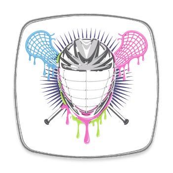 Lacrosse Helmet with Crossed Sticks In Blue - Square fridge magnet - white - Front