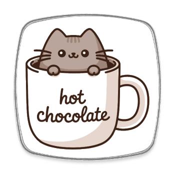 Chats dans une tasse – Breloque chocolat chaud - Magnet carré - blanc - Devant