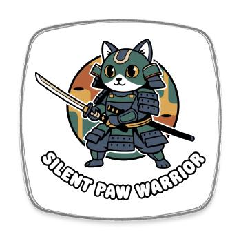 Stiller Pfoten Samurai-Krieger Katze - Viereckiger Kühlschrankmagnet - Weiß - Vorne