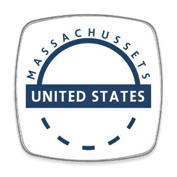 Design des Abzeichens des Bundesstaates Massachusetts - Viereckiger Kühlschrankmagnet - Weiß - Vorne