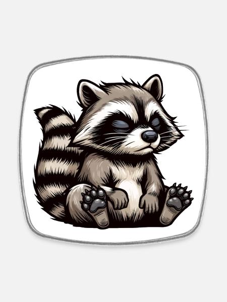 raccoon, raccoon, woodland animal, funny raccoon - Square fridge magnet - white