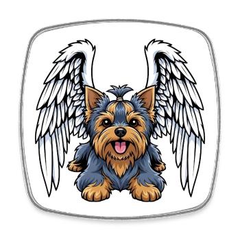 Cute Yorkshire Terrier Angel Cartoon Dog Holder - Square fridge magnet - white - Front