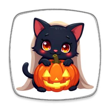 Halloween Katze mit Halloween Kürbis - Viereckiger Kühlschrankmagnet - Weiß - Vorne