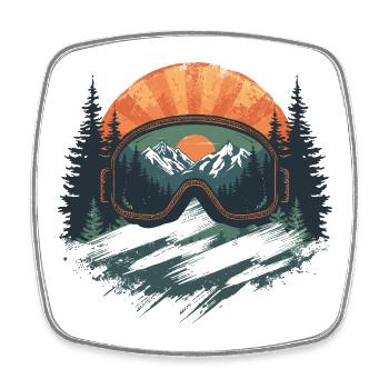 Skibrille Sonnenuntergang  - Viereckiger Kühlschrankmagnet - Weiß - Vorne