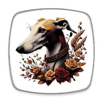 Greyhound Head Autumn Rosary - Square fridge magnet - white - Front