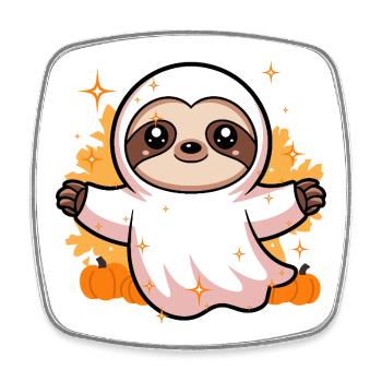 Cute Sloth Ghost Costume with Pumpkins - Square fridge magnet - white - Front