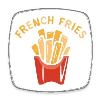 French Fries – Lustiges Pommes Cartoon Design - Viereckiger Kühlschrankmagnet - Weiß - Vorne
