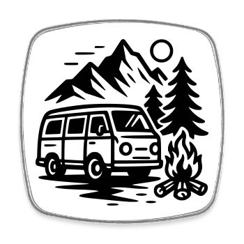 Camper - Viereckiger Kühlschrankmagnet - Weiß - Vorne
