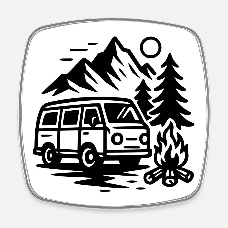 Camper - Viereckiger Kühlschrankmagnet - Weiß