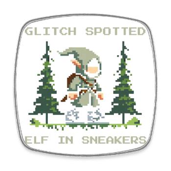 Bug découvert : Elfe avec des baskets | Glitch de GN - Magnet carré - blanc - Devant
